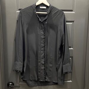 Mango Ruffles Black button up Shirt size 6
